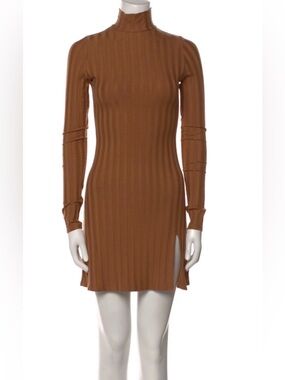 REFORMATION Ribbed Long-Sleeve Mini Dress in Camel